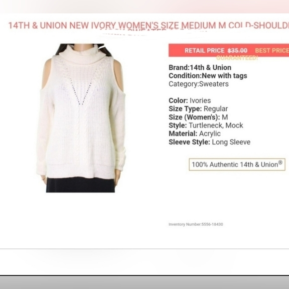 NWT 14th and Union Mock Sweater/turtleneck cold shoulder - Picture 3 of 5